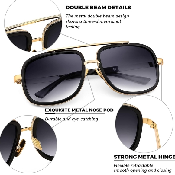 Retro Trendy Aviator Sunglasses Women | Men Classic Vintage Square. UV400. - Picture 4 of 5